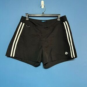 Y2K Sporty Shorts Women's Size 10 Black White Velcro Swim Stripe Summer Micro